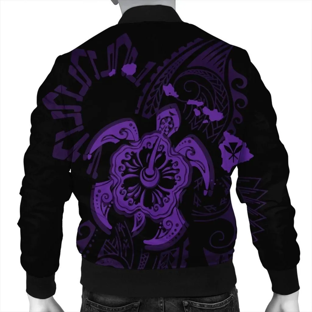 FamilyGater Jacket - Hawaiian Map Kanaka Hibiscus Turtle Purple Polynesian Bomber Jacket - AH - J4R