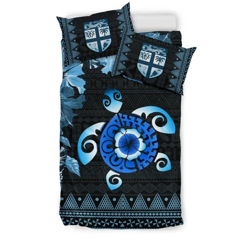 FamilyGater Bedding Set - Cover and Pillow Cases Fiji - Tapa Turtle Hibiscus Blue A24