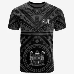 Fiji T-Shirt - Fiji Seal With Polynesian Tattoo Style (Black)