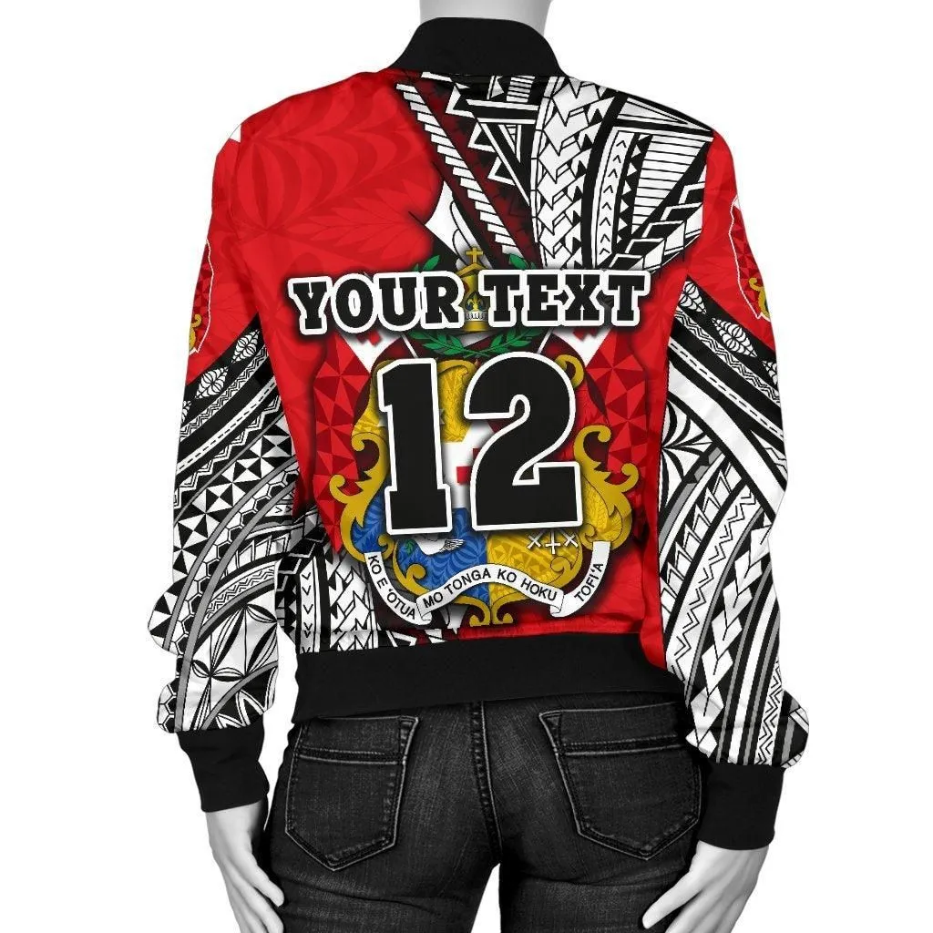 (Custom Personalised) Tonga Rugby Women Bomber Jacket Polynesian Style Pinwheel - Custom Text and Number