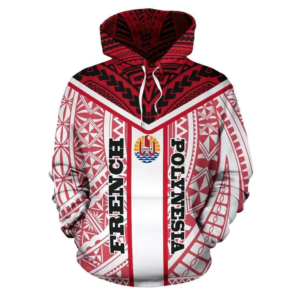 French Polynesia Hoodie - French Polynesia Flag Tattoo Red