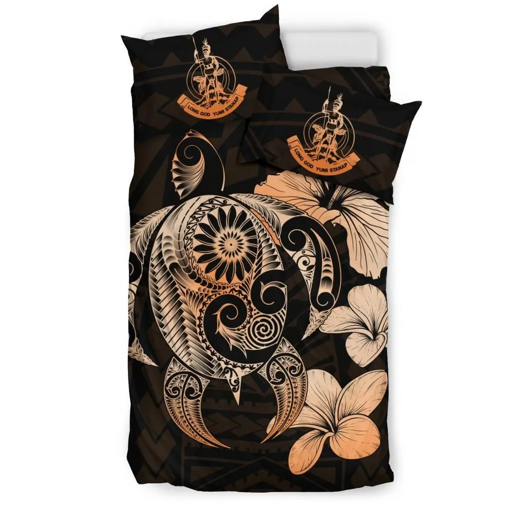 FamilyGater Bedding Set - Cover and Pillow Cases Vanuatu Islands Hibiscus Plumeria Mix Polynesian Orange Turtle - J1