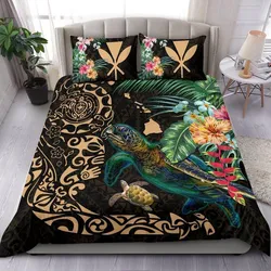 Alohawaii Bedding Set - Cover and Pillow Cases Hawaii Tiki Polynesian - Turtle Mix Hibiscus Gold K4