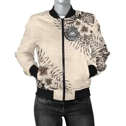 American Samoa Womens Bomber Jacket - The Beige Hibiscus