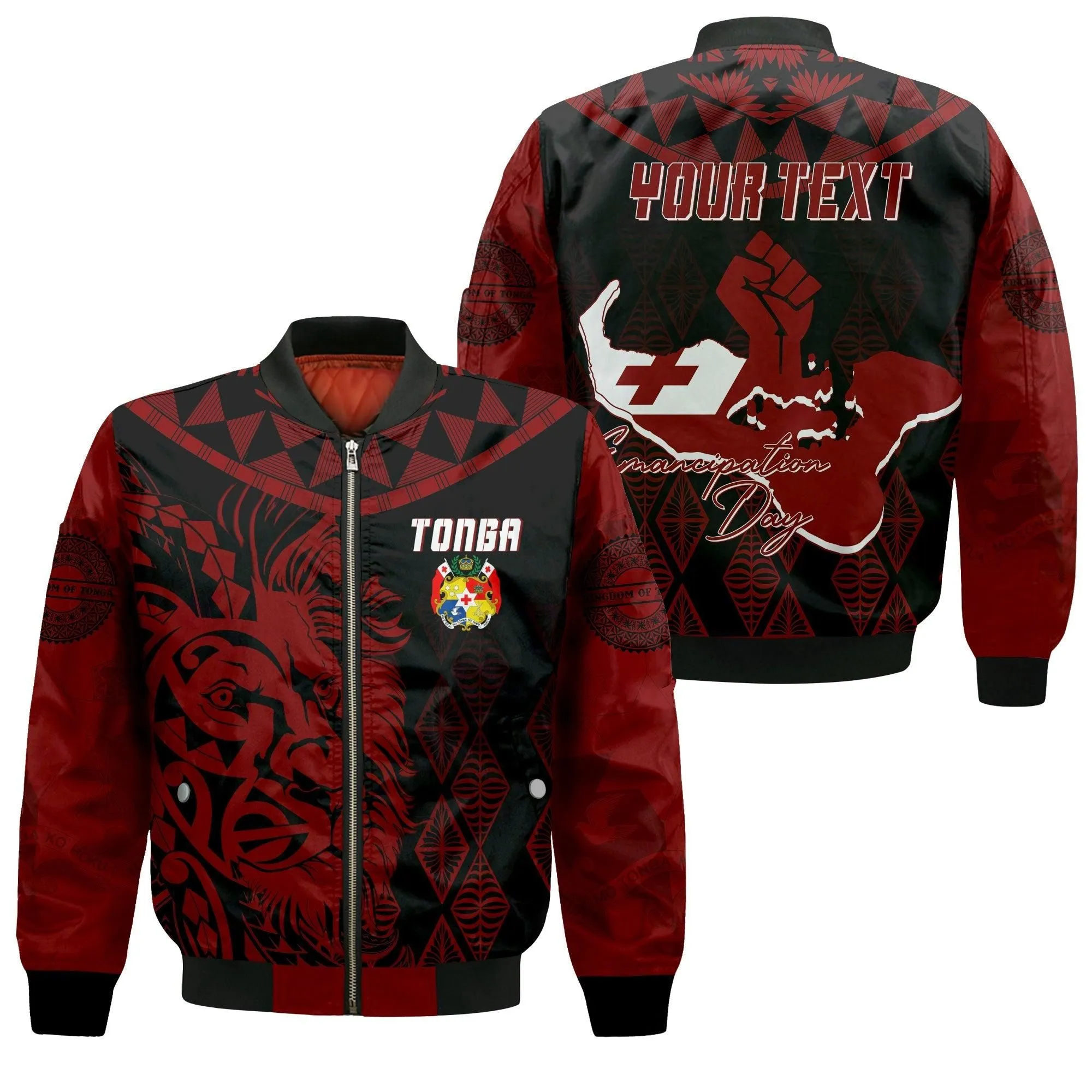 Tonga Personalised Bomber Jacket Emancipation Day Lion Style - Black LT7