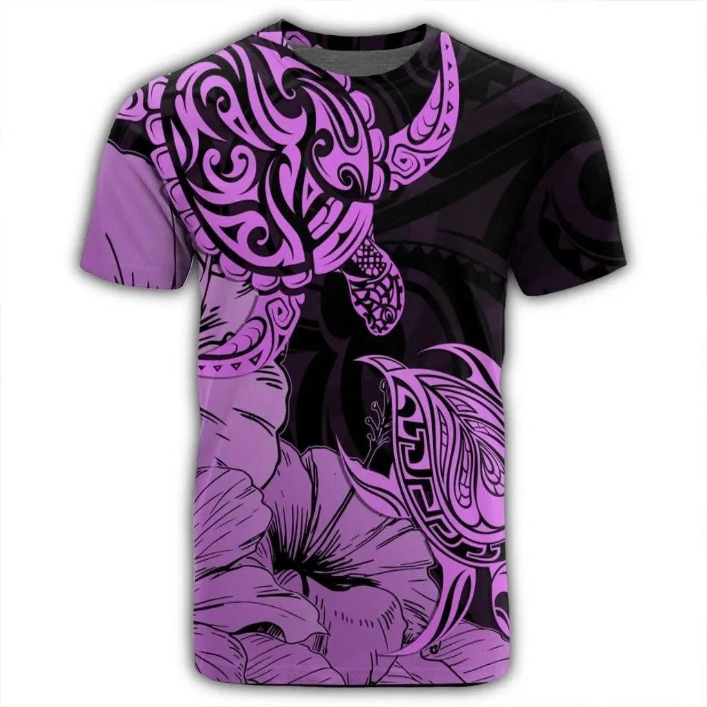 Alohawaii Tee - Hawaii Turtle T-Shirt Polynesian Hibiscus Art Pink - AH - JR