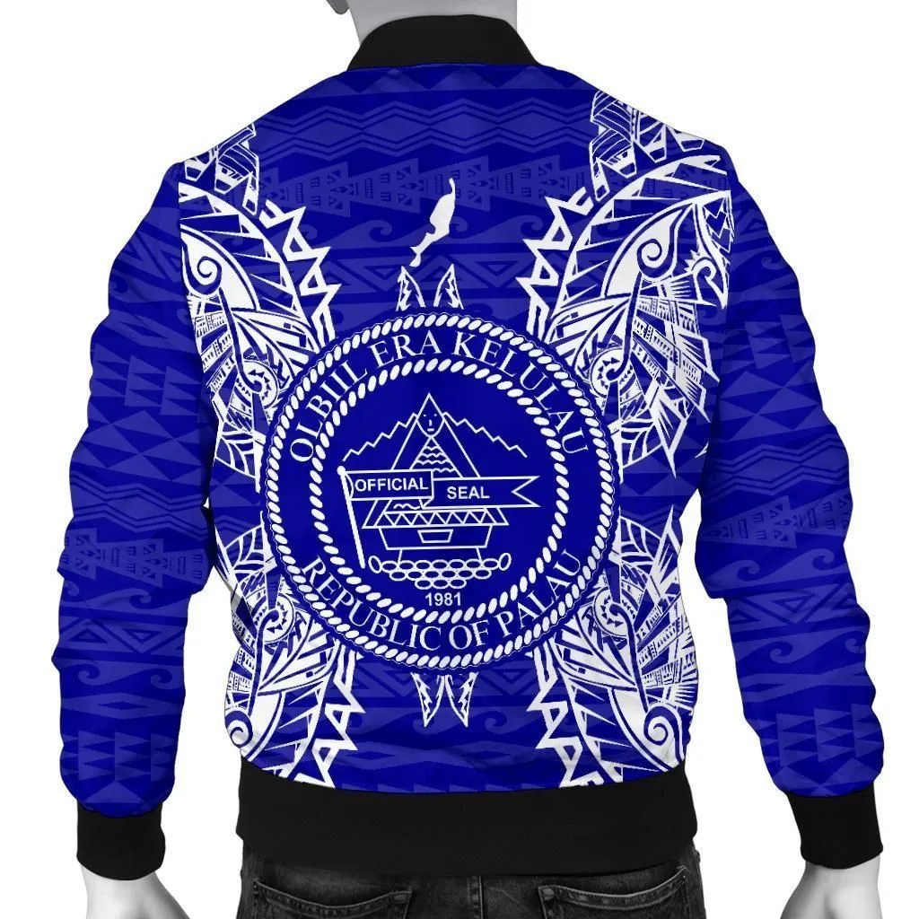 Palau Polynesian Mens Bomber Jacket Map Blue