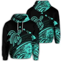 Alohawaii Hoodie - Hawaiian Turtle Polynesian Map Plumeria Hoodie Turquoise - AH - JR