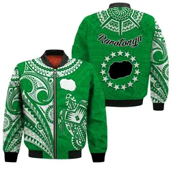 Rarotonga Cook Islands Bomber Jacket Turtle and Map Style Green LT13