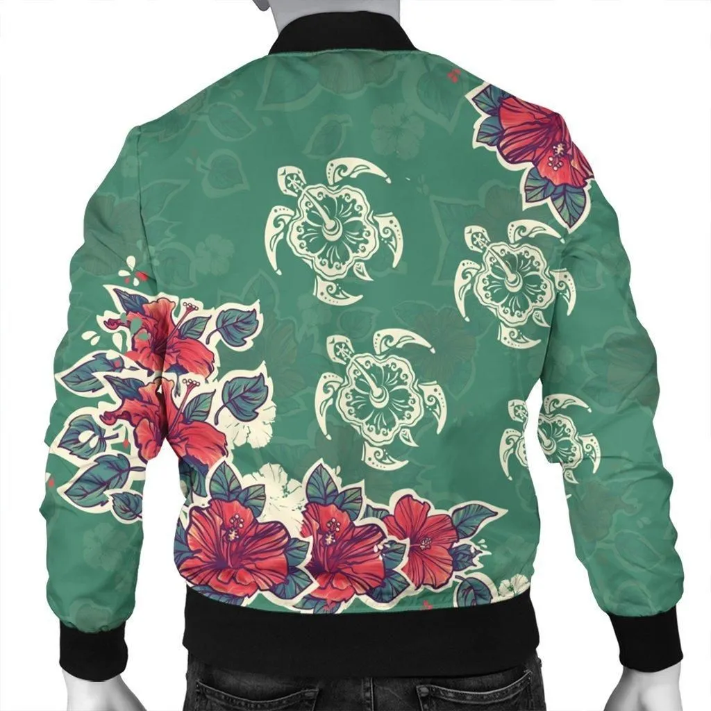 Hawaiian Turtle And Colorful Hibiscus Polynesian Bomber Jacket - AH