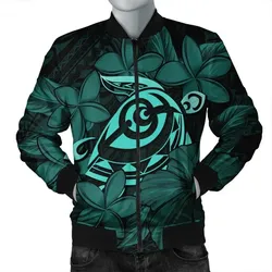 Alohawaii Jacket - Hawaiian Turtle Hibiscus Plumeria Kanaka Polynesian Bomber Jacket Turquoise - Soft Style - AH - J4R