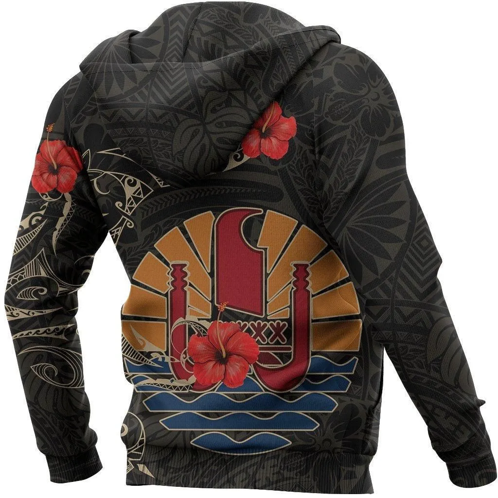 Tahiti Hoodie Hibiscus Tattoo Style