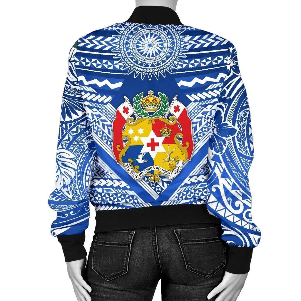 Mate Maa Tonga Rugby Womens Bomber Jacket Polynesian Creative Style - Blue