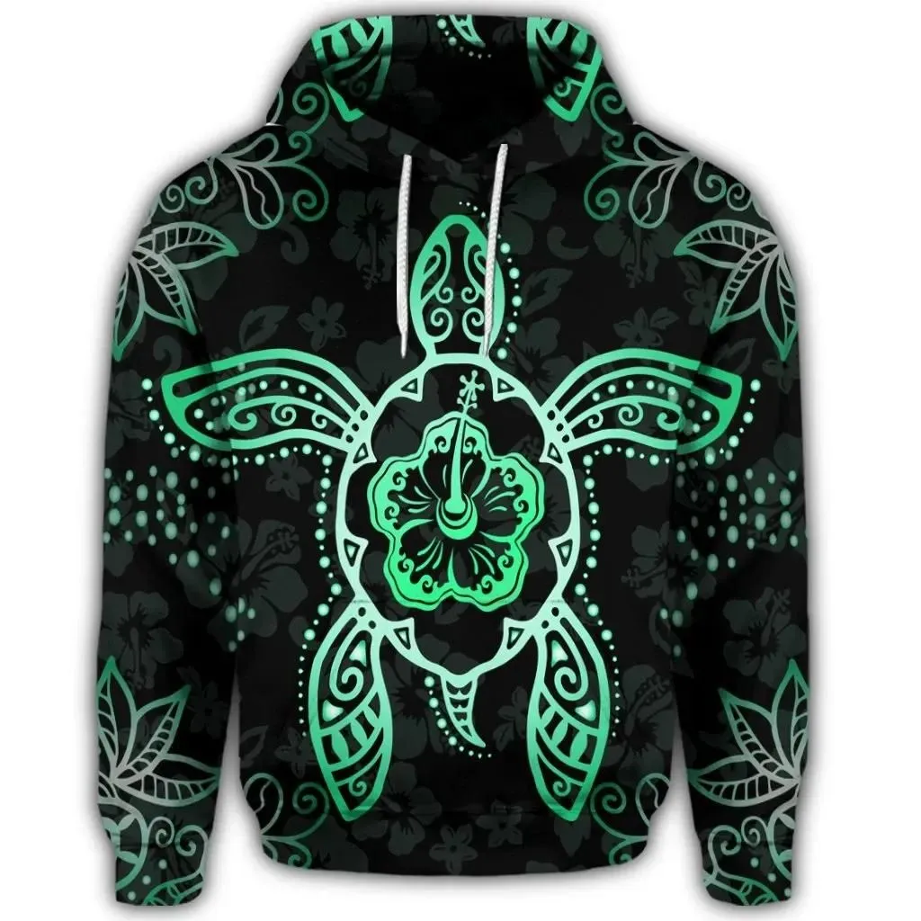 Alohawaii Hoodie - Hawaiian Turtle And Hibiscus Polynesian Hoodie Green - AH - JR