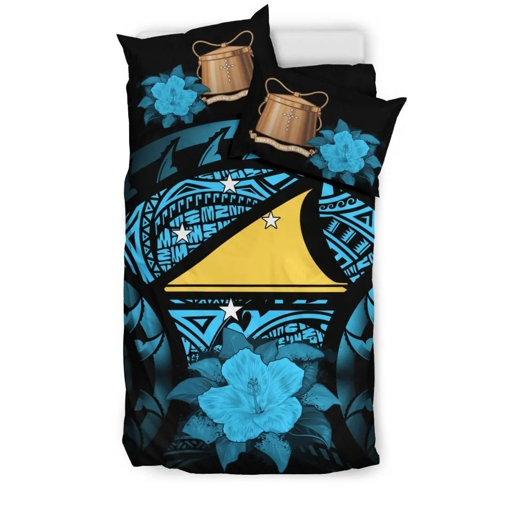 Tokelau Turquoise Hibiscus Blue And Black Bedding Set Bedroom Decor