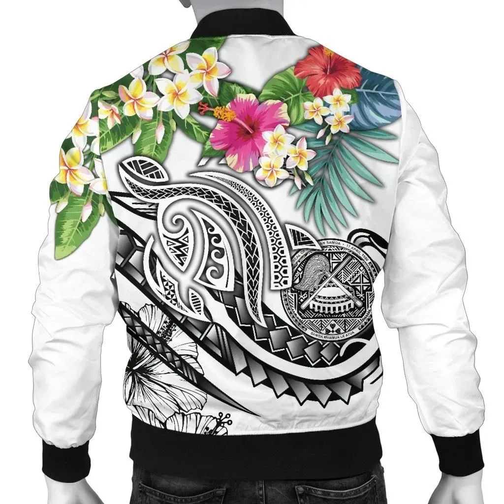 FamilyGater Jacket - Bomber Jacket Polynesian American Samoa - Summer Plumeria (White) - BN15