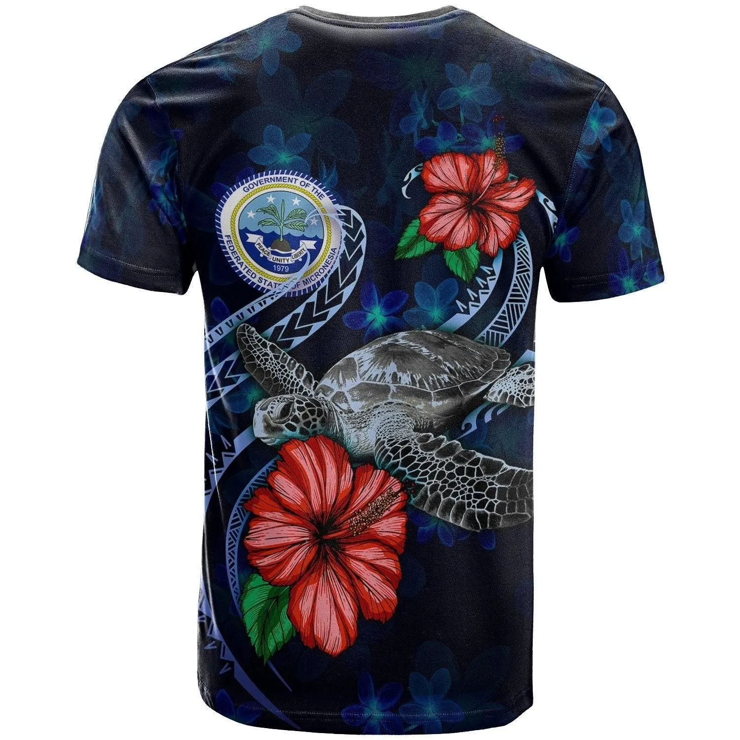 Federated States Of Micronesia Polynesian T-Shirt - Blue Turtle Hibiscus