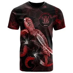 Alohawaii T-Shirt - Tee Niue Polynesian - Turtle With Blooming Hibiscus Red - BN22