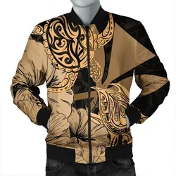 Hawaii Turtle Bomber Jacket Polynesian Hibiscus Art Ver 2.0 Gold
