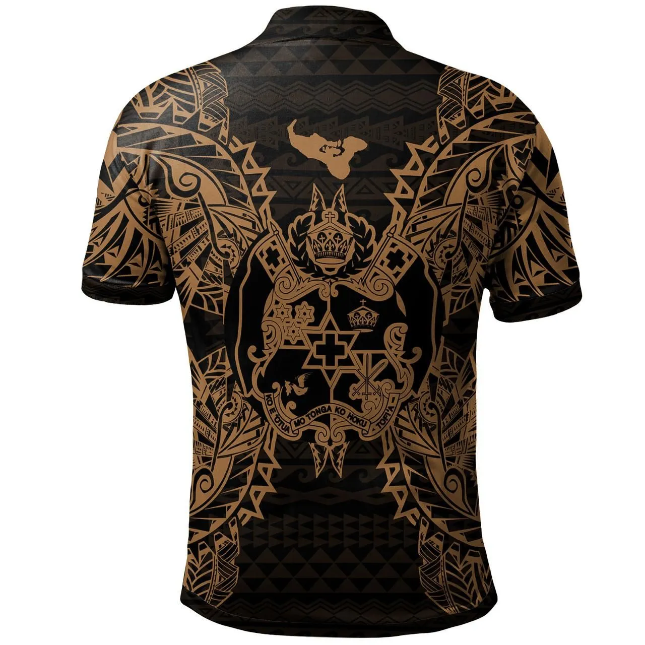 Tonga Polo Shirt - Tonga Coat Of Arms Map Polynesian Tattoo Gold