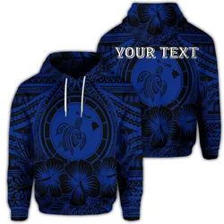 (Personalised) Hawaiian Map Honu Hibiscus Tropic Blue Polynesian Hoodie - AH