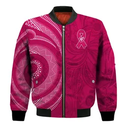 Breast Cancer Awareness Bomber Jacket Hibiscus Polynesian No One Fights Alone LT13