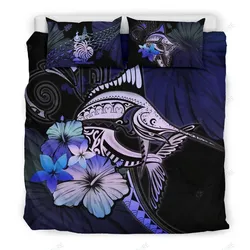 New Caledonia Marlin And Hibiscus Bedding Set Bedroom Decor Purple Blue