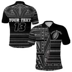 (Custom Personalised) Polynesian Rugby Polo Shirt With Love Style Gray - Custom Text and Number