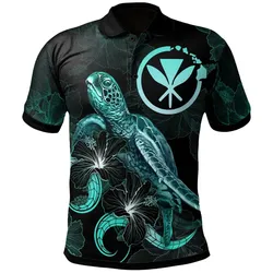 Alohawaii Shirt - Polo Shirt Hawaii Polynesian - Turtle With Blooming Hibiscus Turquoise - BN22