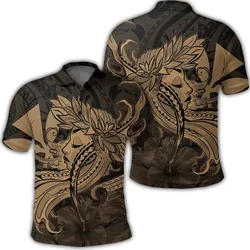 Hawaiian Map Hula Girl Hibiscus Kanaka Polynesian Polo Shirt - Gold - AH