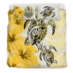 Polynesian Tahiti Polynesia Turtle Hibiscus Yellow A Bedding Set Camlikl