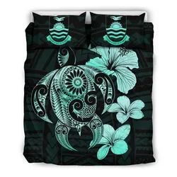 Alohawaii Bedding Set - Cover and Pillow Cases Kiribati Hibiscus Plumeria Mix Polynesian Turquoise Turtle - J1