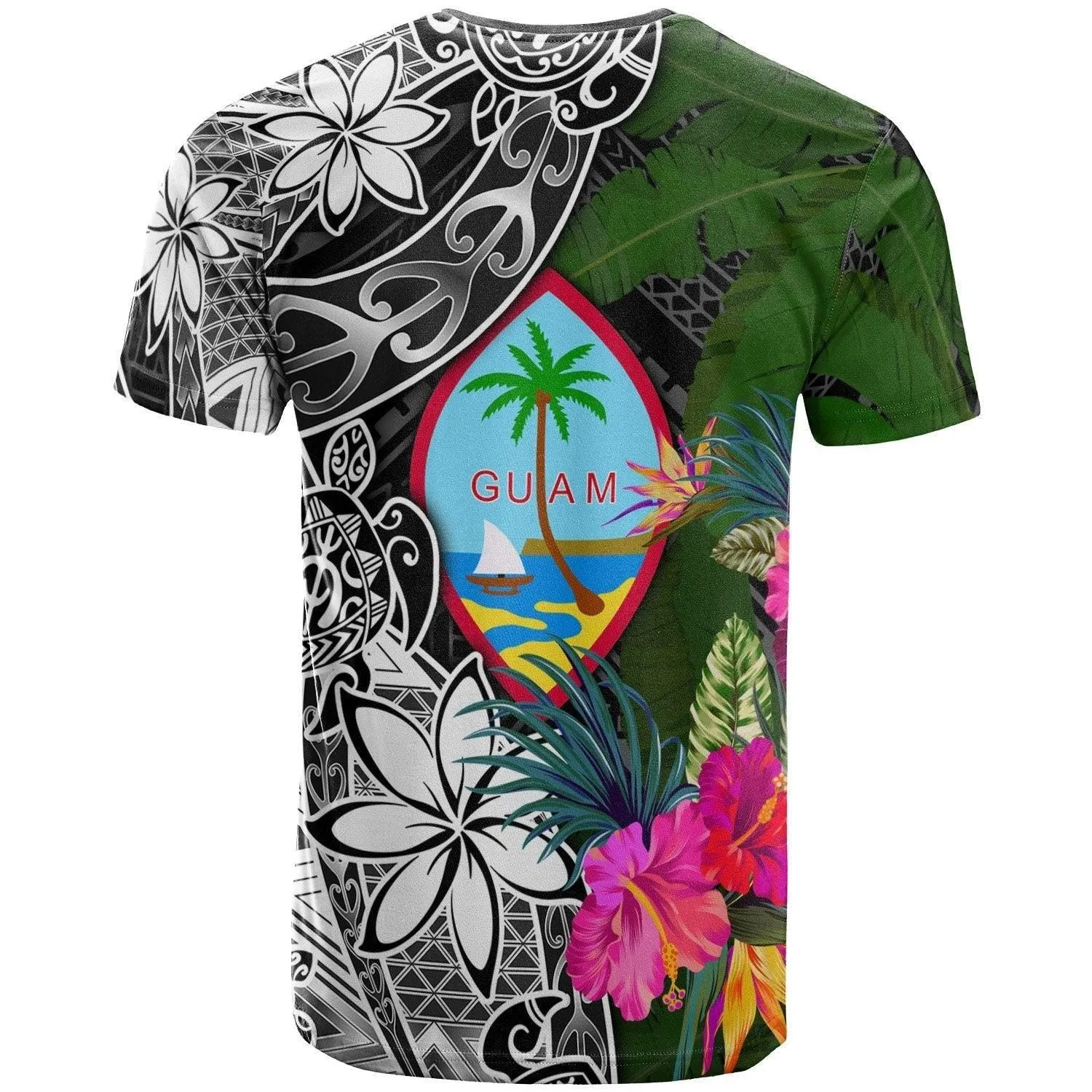 Guam T shirt - Turtle Plumeria Banana Leaf