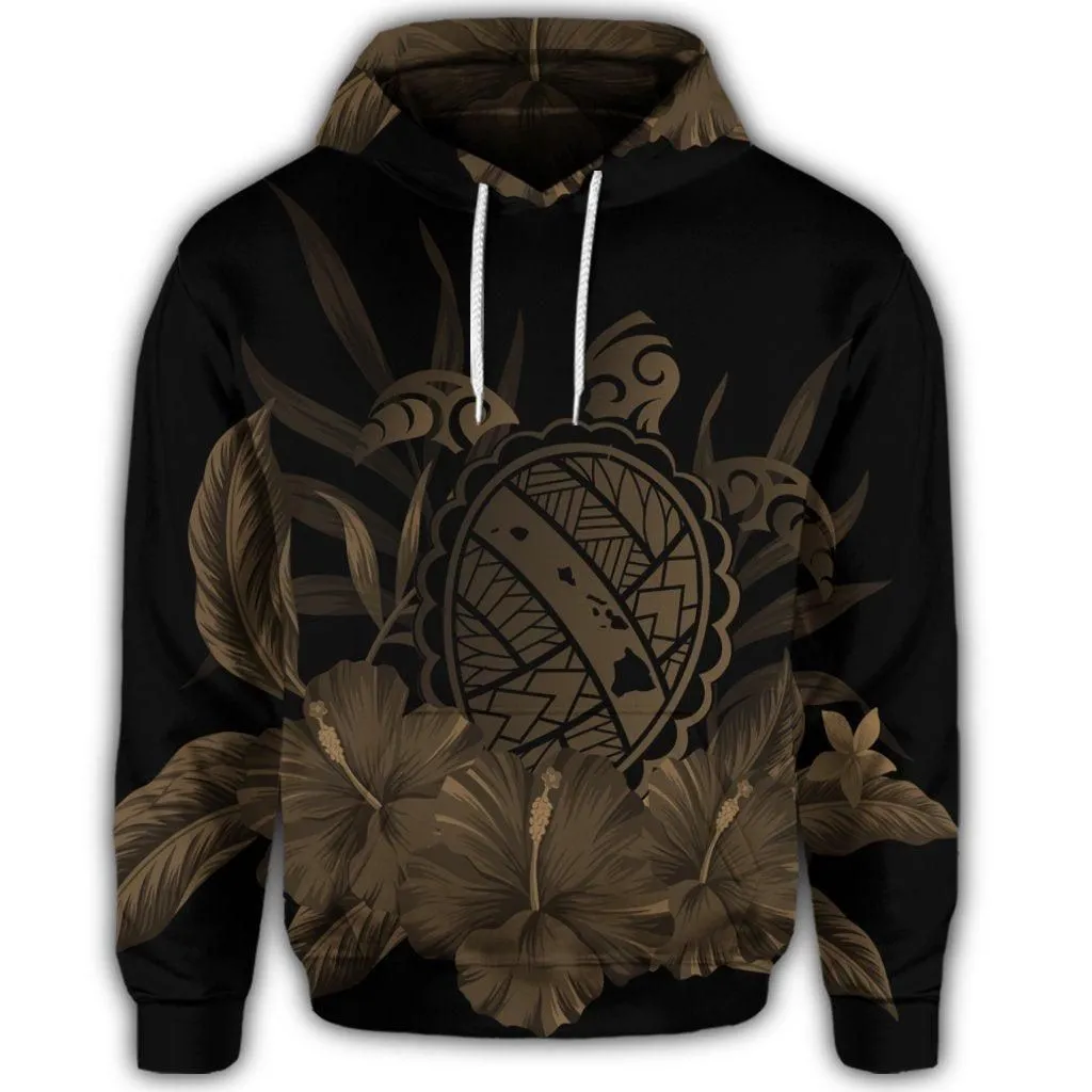 Hawaiian Map Turtle Hibiscus Polynesian Hoodie - Gold