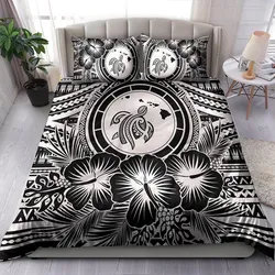 Hawaii Bedding Set Map Honu Hibiscus Polynesian White