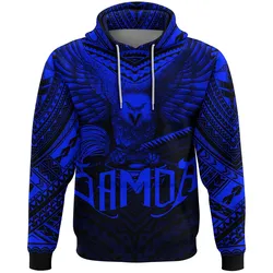 American Samoa Hoodie Eagle Tattoo Style Blue