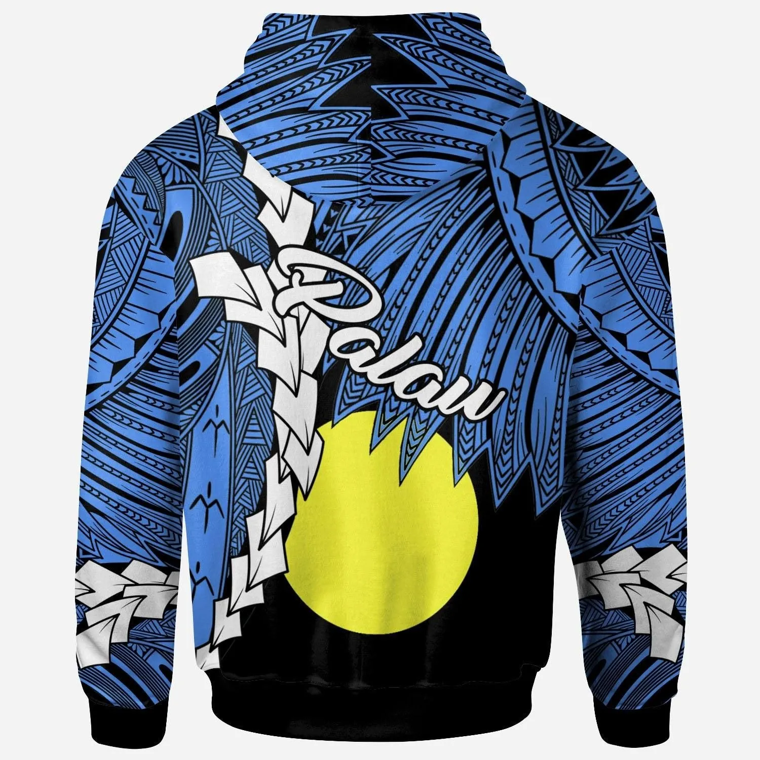 Palau Polynesian Custom Personalised Hoodie - Tribal Wave Tattoo Flag Style