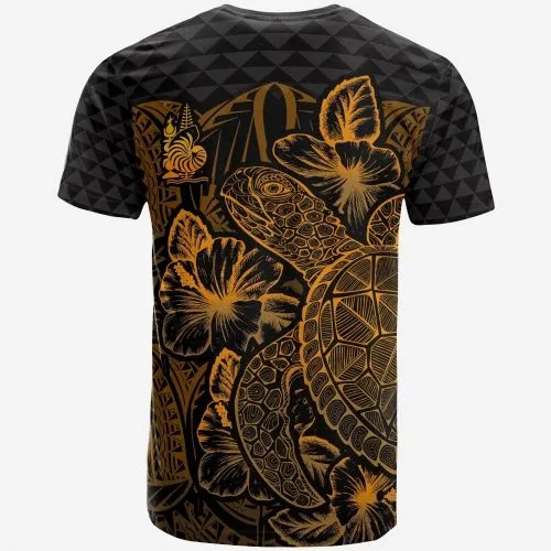 New Caledonia T shirt - New Caledonia Coat Of Arms Turtle Hibiscus Gold