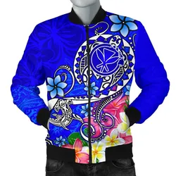 Hawaii Mens Bomber Jacket  - Turtle Plumeria Polynesian Tattoo Blue Color