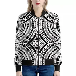 Maori Tribal Polynesian Tattoo Print Womens Bomber Jacket