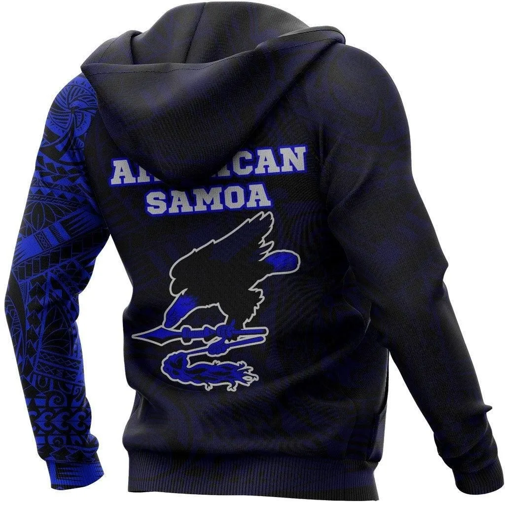 American Samoa Hoodie - American Samoa Seal Polynesian Tattoo Style Blue