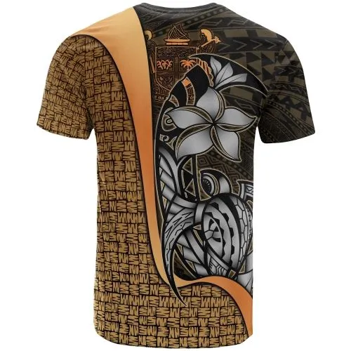 Fiji Polynesian T-Shirt Gold Coat Of Arm - Turtle With Hook