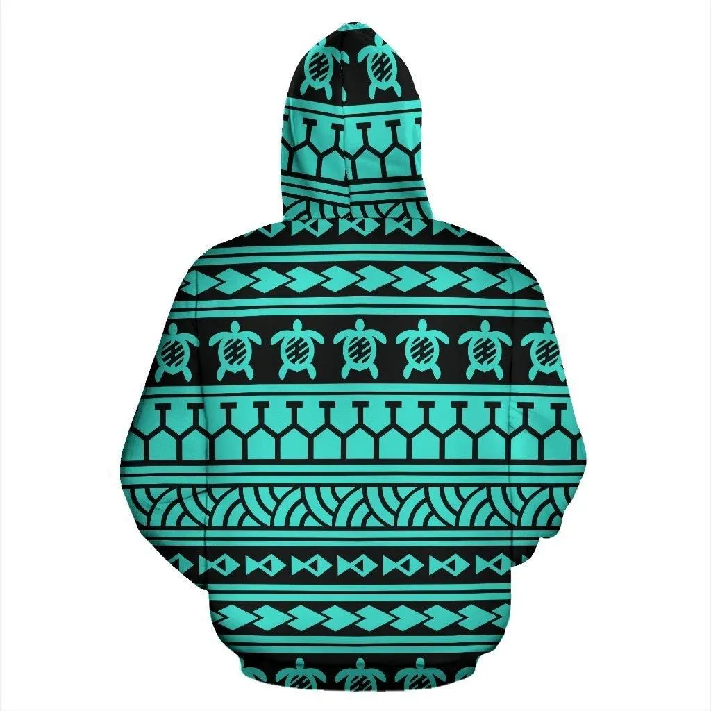Hawaii Hoodie - Polynesian Tattoo Tribal Turquoise Pullover