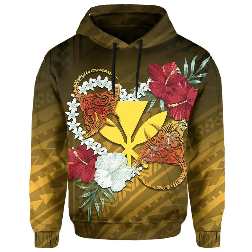 Alohawaii Hoodie - Kanaka Manta Ray Plumeria Heart Polynesian Hoodie - Sea Flower - AH JW