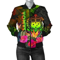 Samoa Polynesian Women's Bomber Jacket -  Hibiscus and Banana Leaves - BN15