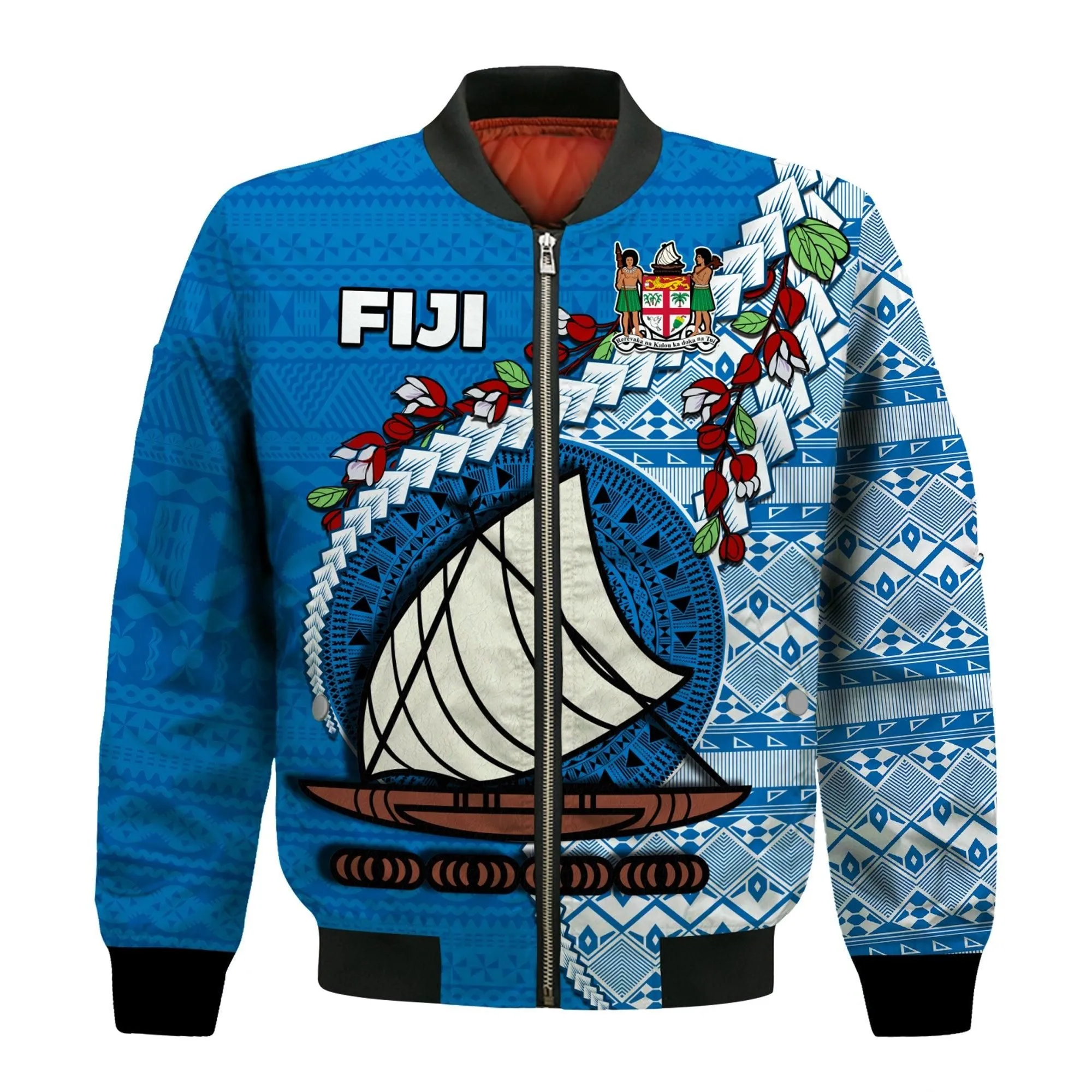 (Custom Personalised) Fiji Bomber Jacket Fijian Drua Mix Tagimaucia Flower Blue Style LT14