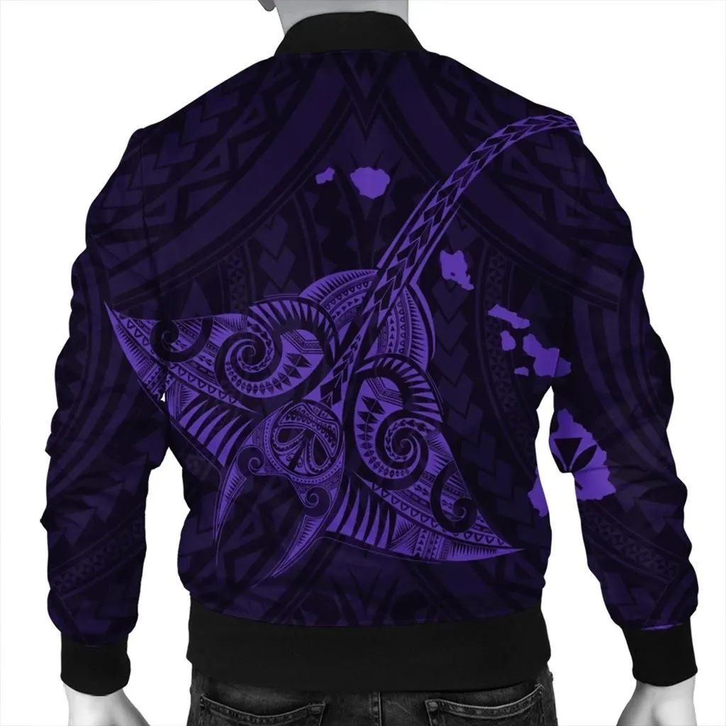 FamilyGater Jacket - Hawaiian Map Kanaka Manta Ray Polynesian Bomber Jacket Purple - AH - J4R