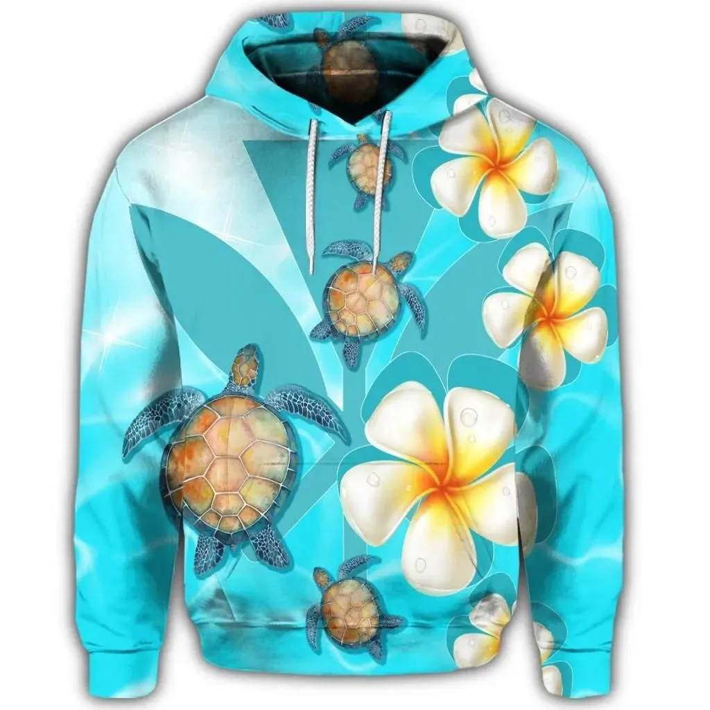 Alohawaii Hoodie - Hawaiian Turtle Plumeria Kanaka Ocean Hoodie - AH - J4R