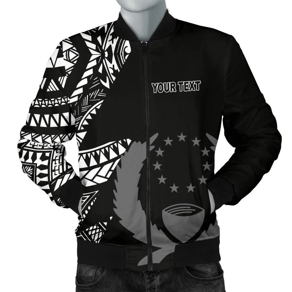 Pohnpei Personalised Custom Mens Bomber Jacket - Micronesian Pattern Flash Black