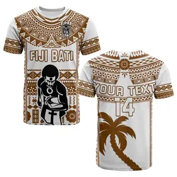 Custom Text And Number Fiji Rugby T Shirt Pacific The Bati Brown Fijian Tapa LT14